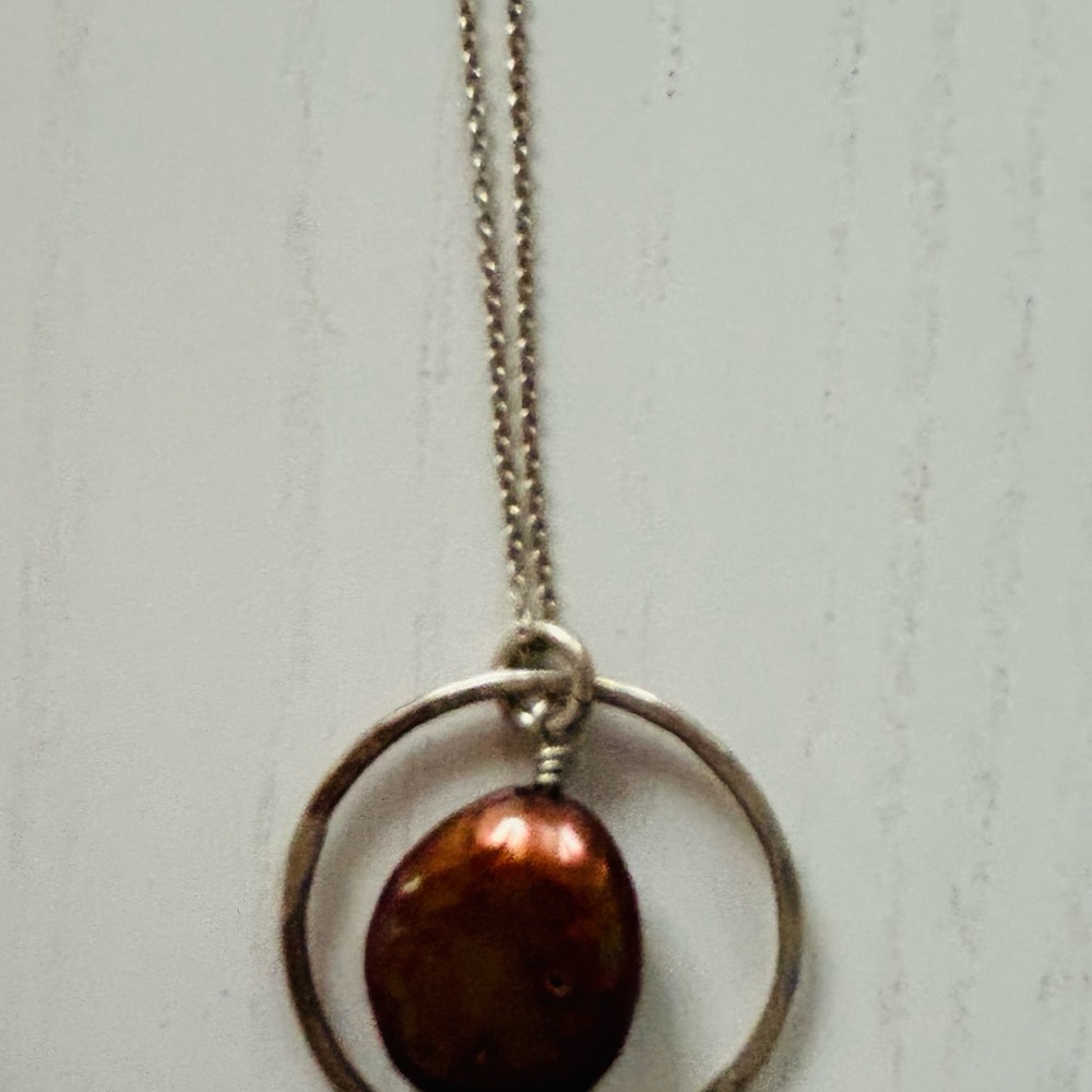 Elegant Silver and Copper Brown Freshwater Pearl Pendant Necklace